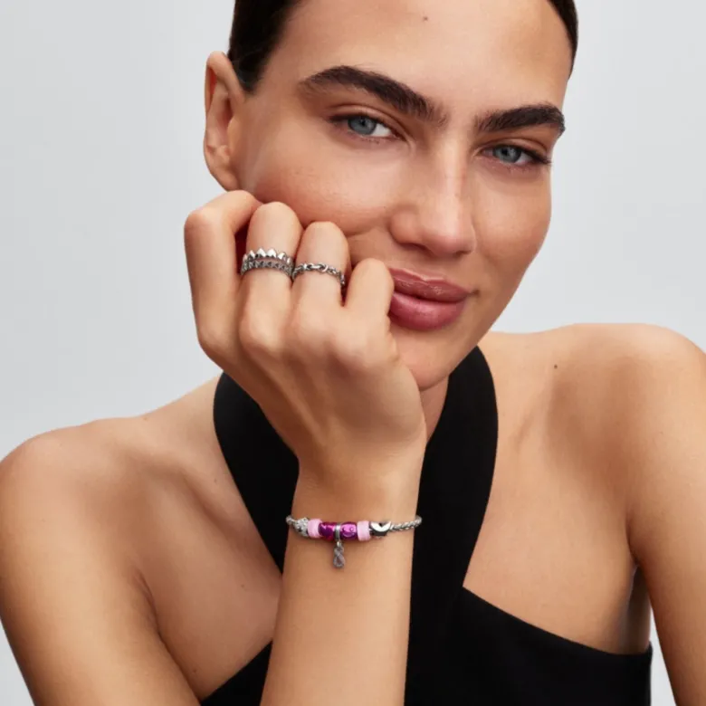 Pandora Moments Pink Happy Face Mini hela, hopea, 794815C01