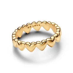 Pandora Moments Row of Hearts sormus, keltakullattu, 163427C00