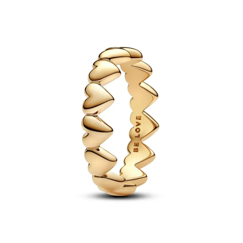 Pandora Moments Row of Hearts sormus, keltakullattu, 163427C00