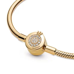 Pandora Moments Sparkling Crown O Snake Chain rannekoru, keltakullattu, 569046C01