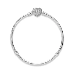 Pandora Moments Sparkling Heart & Snake Chain rannekoru, hopea, 590727CZ