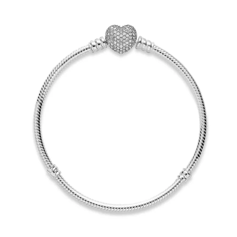 Pandora Moments Sparkling Heart & Snake Chain rannekoru, hopea, 590727CZ