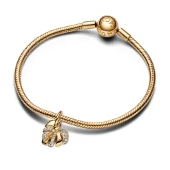 Pandora Moments Sparkling Monstera Leaf hela, keltakullattu, 763349C01