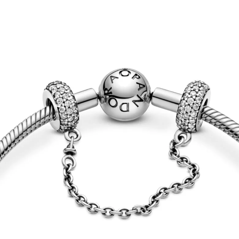 Pandora Moments Sparkling Pavé Safety Chain hela, hopea, 791736CZ-05