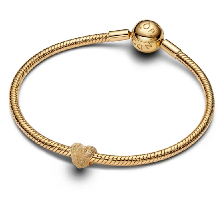 Pandora Moments Textured Heart mini hela, keltakullattu, 764000C00