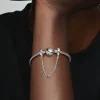 Pandora Moments Triple Blue Stone Safety Chain hela, hopea, 791688C01