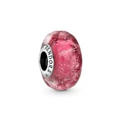 Pandora Moments Wavy Fancy Pink Murano Glass hela, hopea, 798872C00