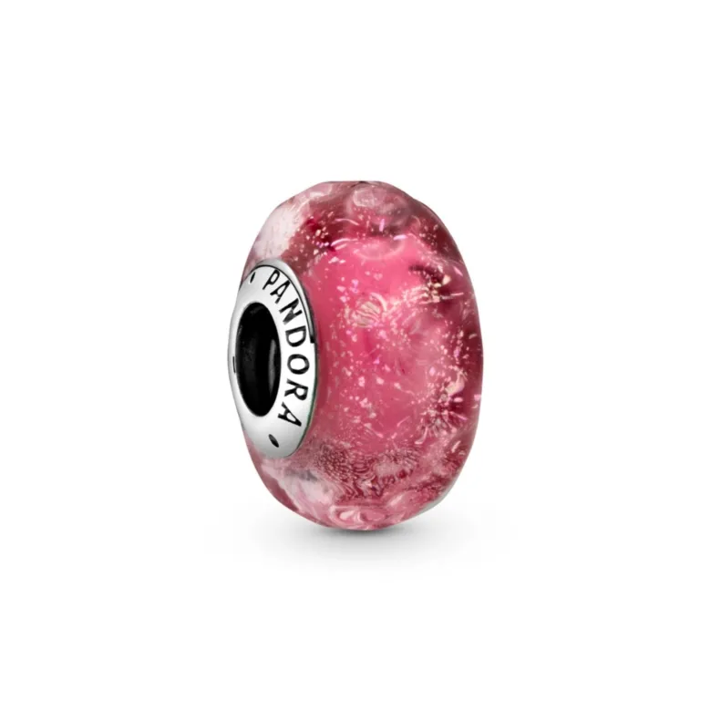 Pandora Moments Wavy Fancy Pink Murano Glass hela, hopea, 798872C00