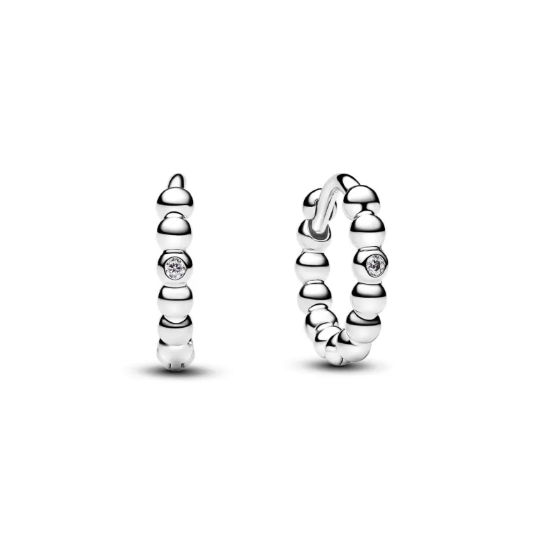Pandora Signature Beaded Huggie rengaskorvakorut, hopeaa, 294823C01