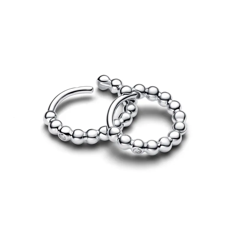 Pandora Signature Beaded Huggie rengaskorvakorut, hopeaa, 294823C01