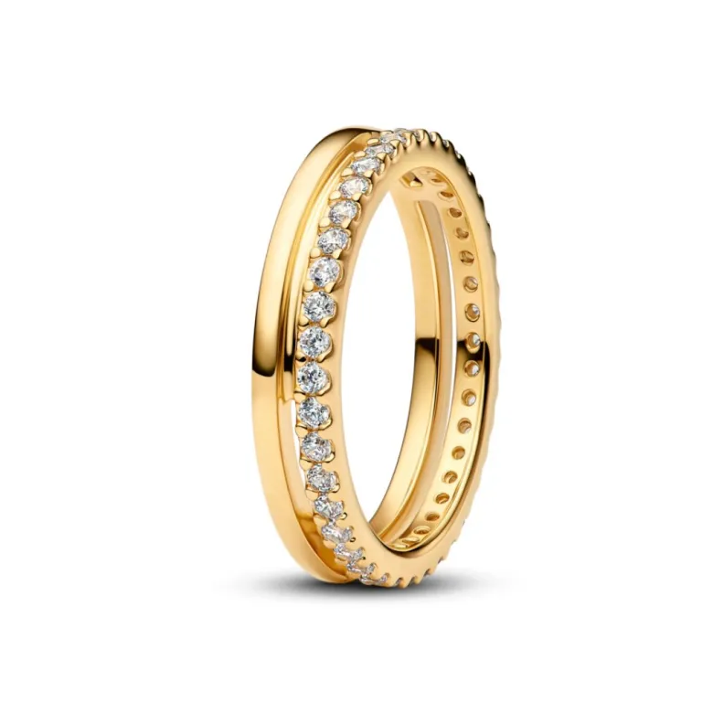Pandora Timeless Double Band sormus, keltakullattu, 163799C01