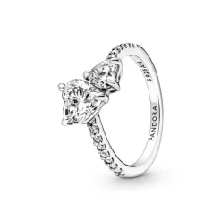 Pandora Timeless Double Heart Sparkling sormus, hopea, 191198C01