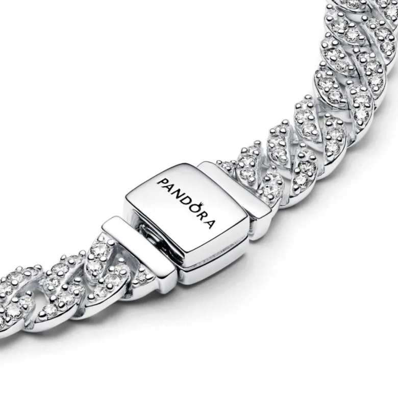 Pandora Timeless Pavé Cuban Chain rannekoru, hopea, 593008C01