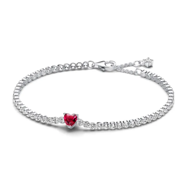 Pandora Timeless Red Sparkling Heart Tennis rannekoru, hopea, 590041C02