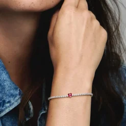Pandora Timeless Red Sparkling Heart Tennis rannekoru, hopea, 590041C02