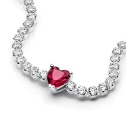 Pandora Timeless Red Sparkling Heart Tennis rannekoru, hopea, 590041C02