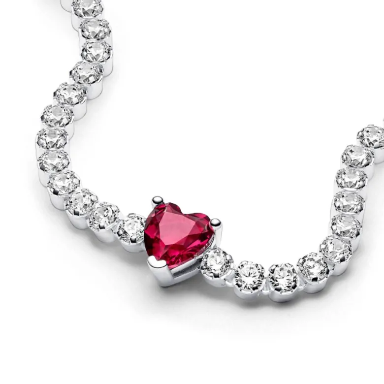 Pandora Timeless Red Sparkling Heart Tennis rannekoru, hopea, 590041C02