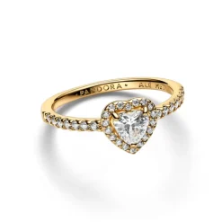 Pandora Timeless Sparkling Elevated Heart sormus, keltakullattu, 168421C01