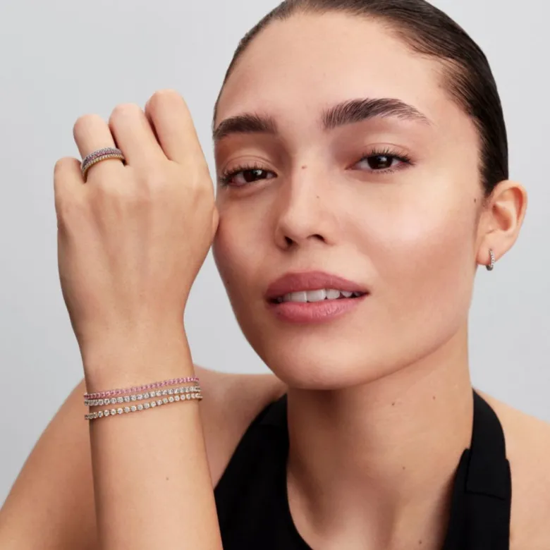 Pandora Timeless Sparkling Pink Band sormus, hopea, 192999C02