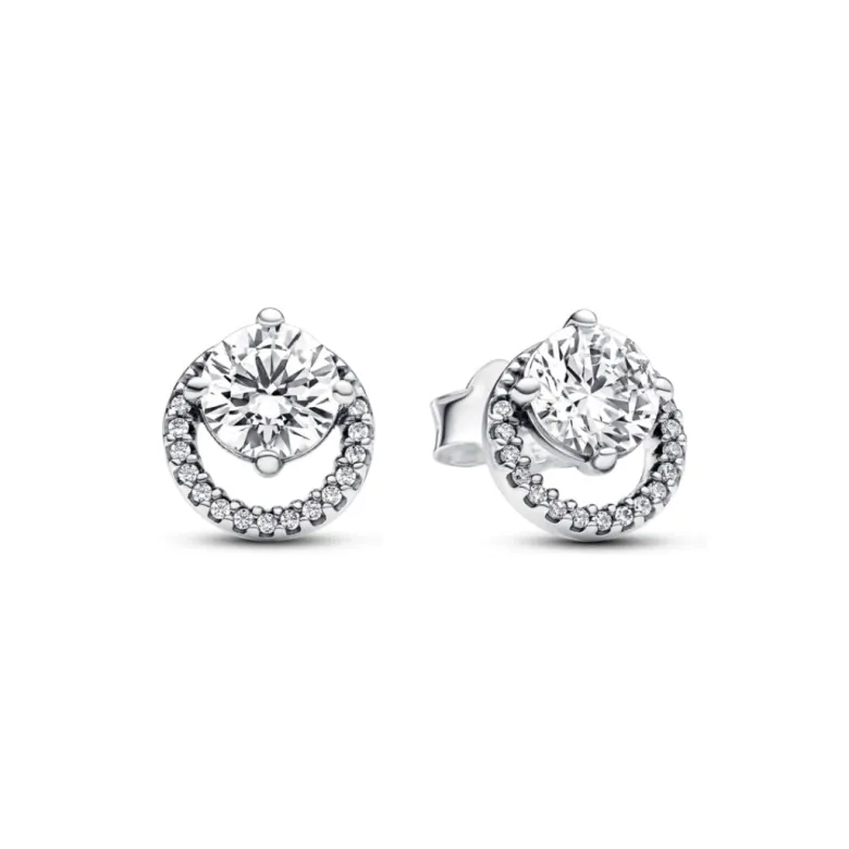 Pandora Timeless Sparkling Round Halo tappikorvakorut, hopea, 291248C01