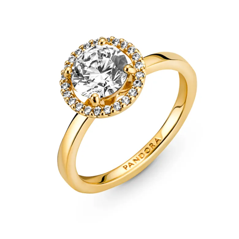 Pandora Timeless Sparkling Round Halo sormus, keltakullattu, 161234C01