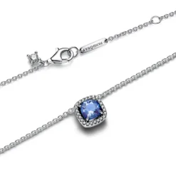 Pandora Timeless Sparkling Square Blue Halo Pendant kaulakoru, hopea, 393560C01-45