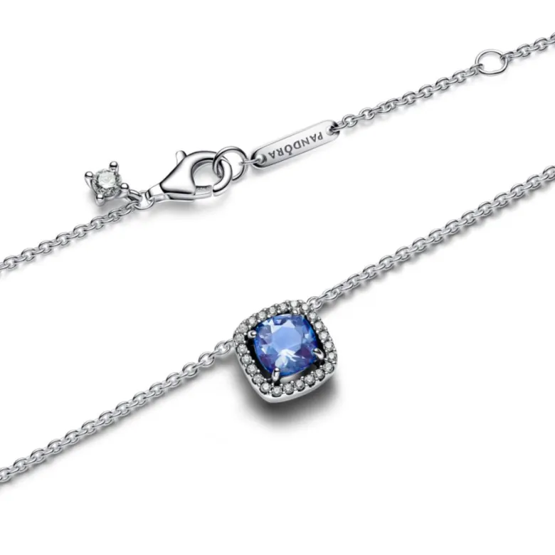 Pandora Timeless Sparkling Square Blue Halo Pendant kaulakoru, hopea, 393560C01-45