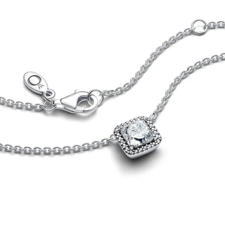 Pandora Timeless Square Sparkle Halo kaulakoru, hopea, 396241CZ-45