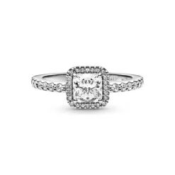 Pandora Timeless Square Sparkle Halo sormus, hopea, 198863C01