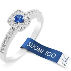 Silván Rosalie timanttisormus 0,23ct safiirilla, valkokultaa, Silván timanttikorut