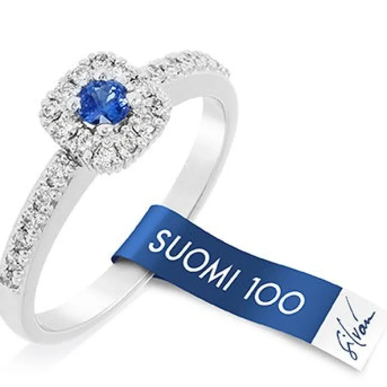 Silván Rosalie timanttisormus 0,23ct safiirilla, valkokultaa, Silván timanttikorut