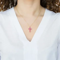 Stelle ristiriipus, kullattu hopea ja pinkit zirkonit