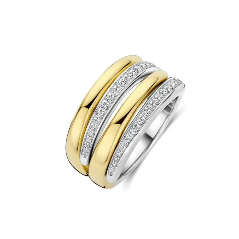 TI SENTO Bold Layered sormus, keltakullattua hopeaa ja zirkonit, 12409ZY