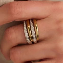 TI SENTO Bold Layered sormus, keltakullattua hopeaa ja zirkonit, 12409ZY