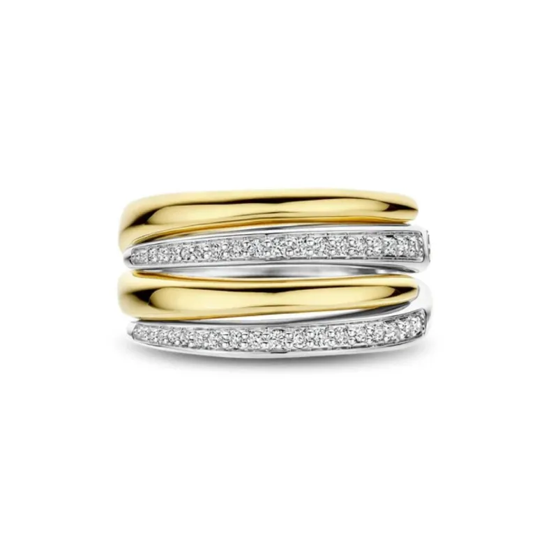 TI SENTO Bold Layered sormus, keltakullattua hopeaa ja zirkonit, 12409ZY