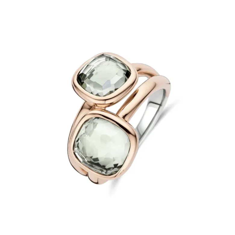 TI SENTO Double Cushion sormus, rosekullattua hopeaa ja zirkonit, 12413GR