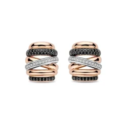 TI SENTO Honeycomb Crossover korvakorut, rosekullattua hopeaa ja mustat zirkonit, 78045BR