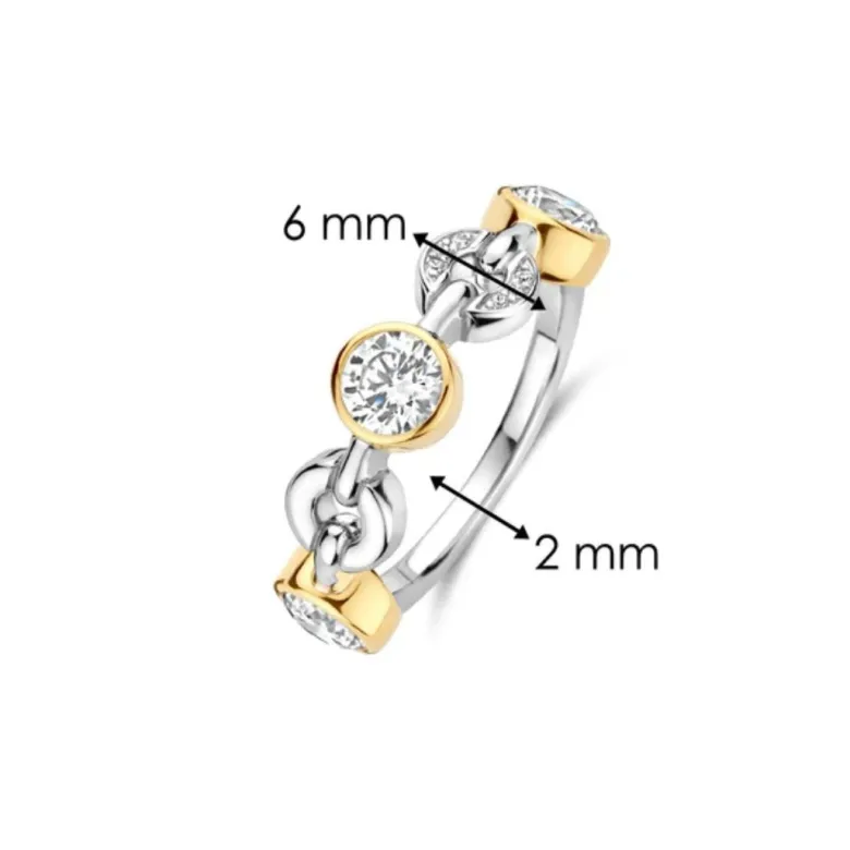 TI SENTO sormus, keltakullattua hopeaa ja zirkonit, 12375ZY